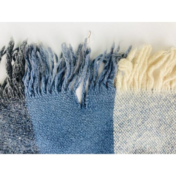 Faribault Woolen Mill Blanket Throw Plaid Fringed Blue Orange Cream FLAWS USA Wo - Picture 10 of 11